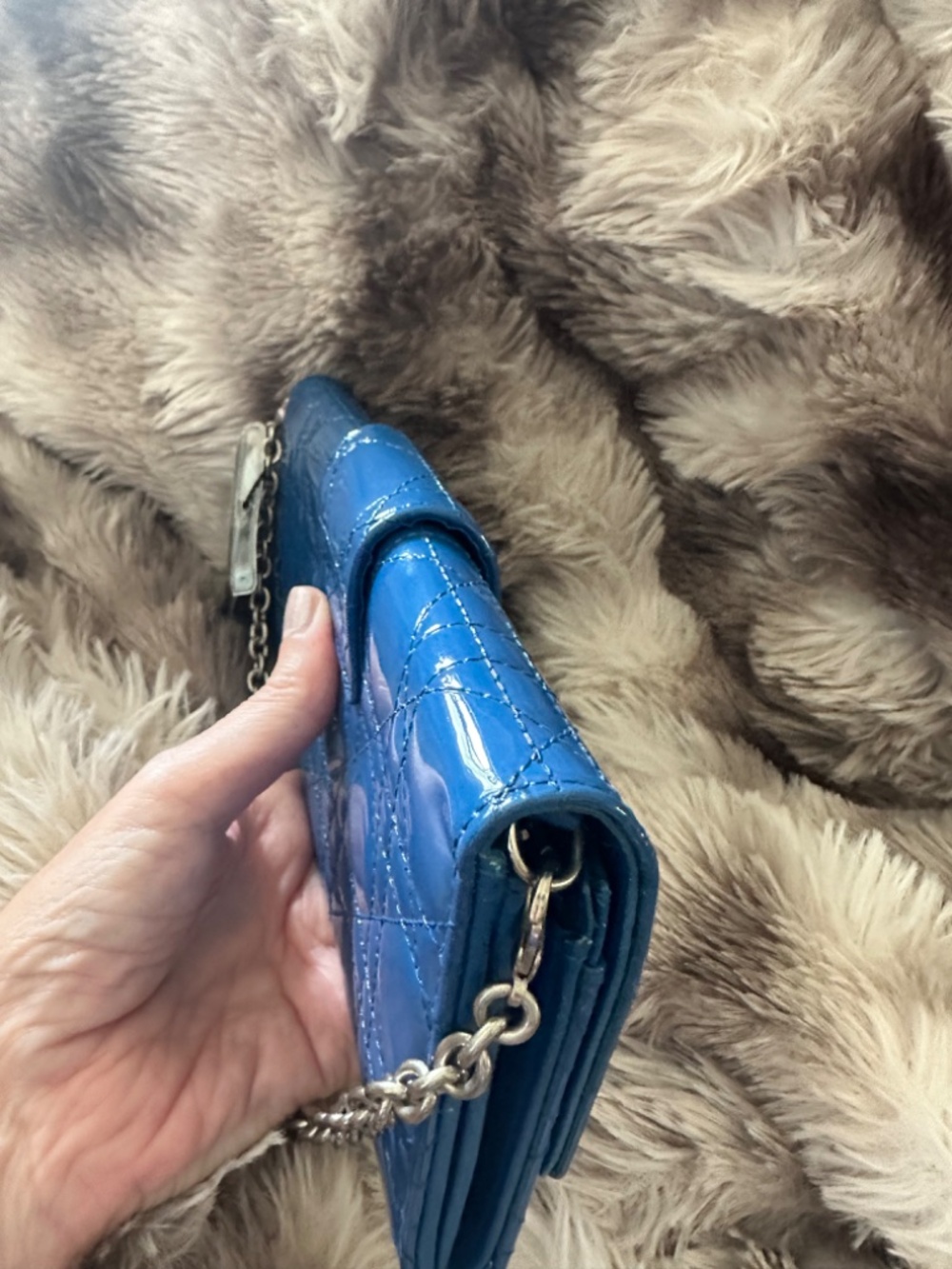 GORGEOUS Christian Dior Blue Patent Leather Wallet On Chain - Comes w/ COA - Picture 5 of 7